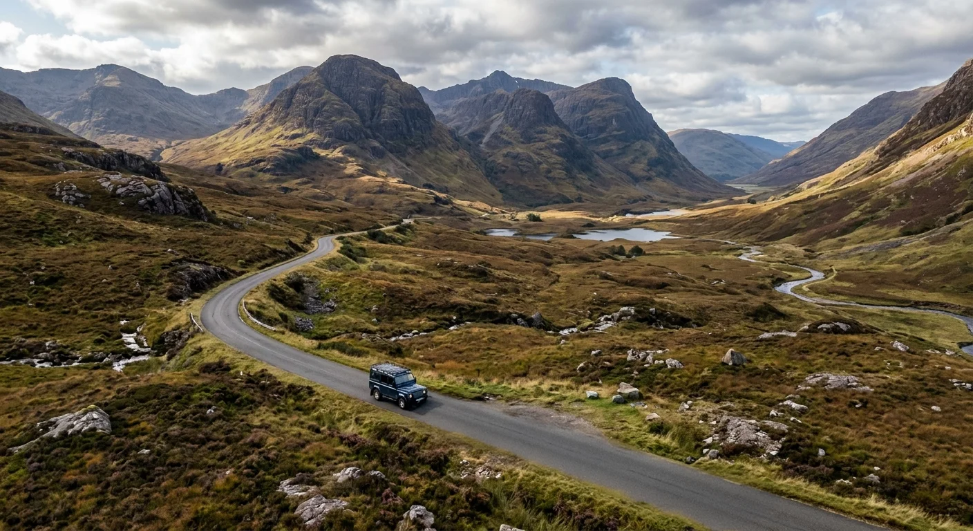 Vehicle on a Highland road in Scotland